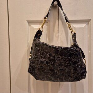 Fortuna Valentino brown patent croc-embossed print shoulder bag